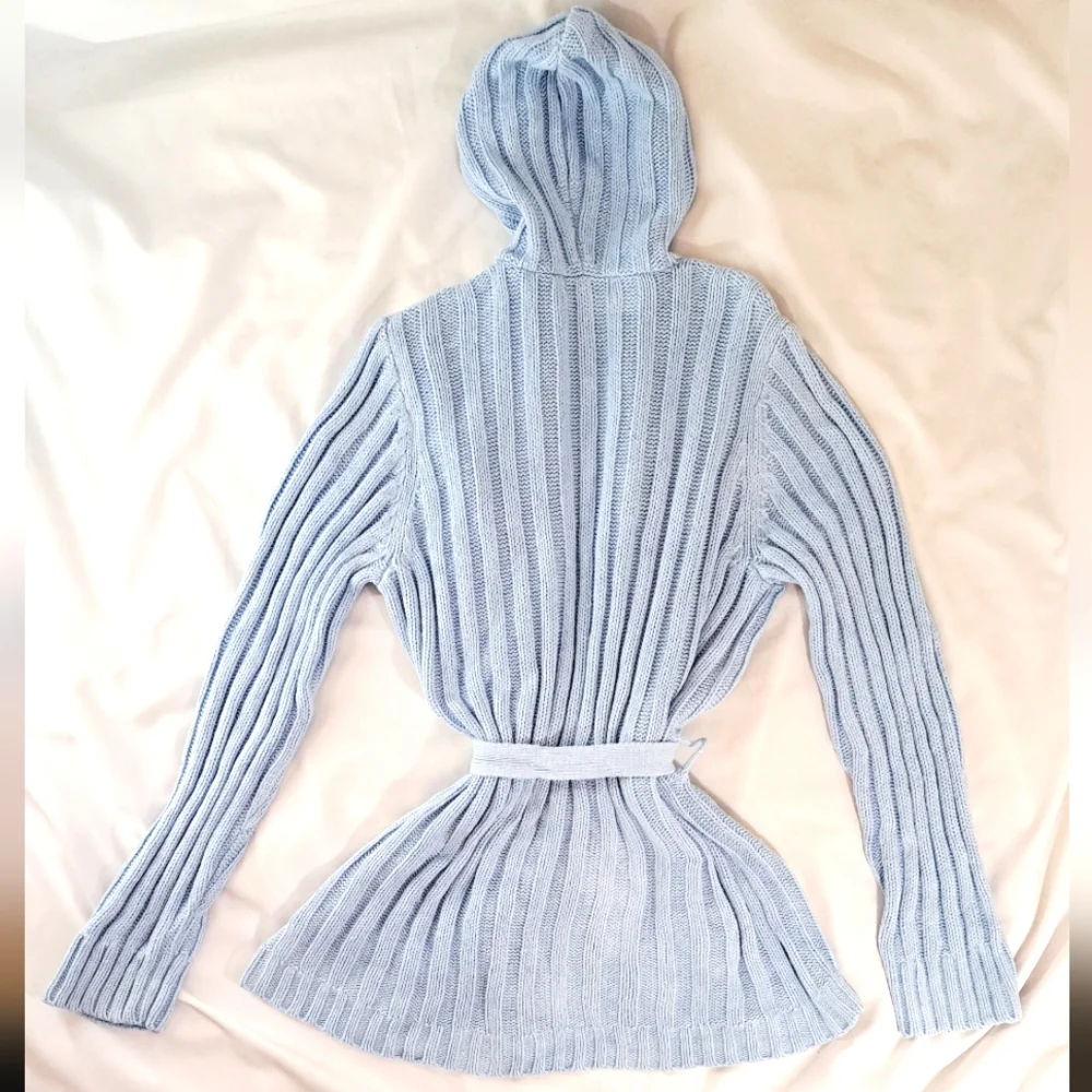 VENEZIA Jeans Co. Cableknit Belted Robe Cardigan Sweater with Hoodie - Picture 2 of 15